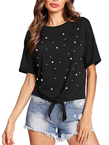 Women's Cute Sequin Red Lip Short Sleeve Tie Knot Crop Tee Top T-Shirt