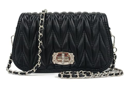 Quilted Handbags for Women with Chain Strap Shoulder Bags Trendy Compact Small Purses