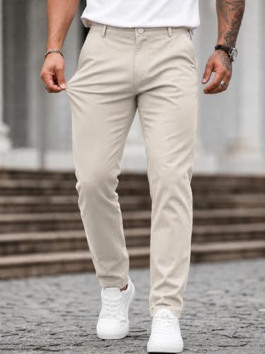 Image of HUNGSON Mens Chinos Dress Pants Slim Fit Stretch Business Casual Golf Work Slacks Trousers