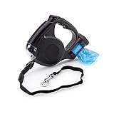 Material: ABS y poliéster. Correa de perro con luz LED y dispensador de bolsa de 5 m de cuerda ergonómica reflectante para perros de hasta 25 kg