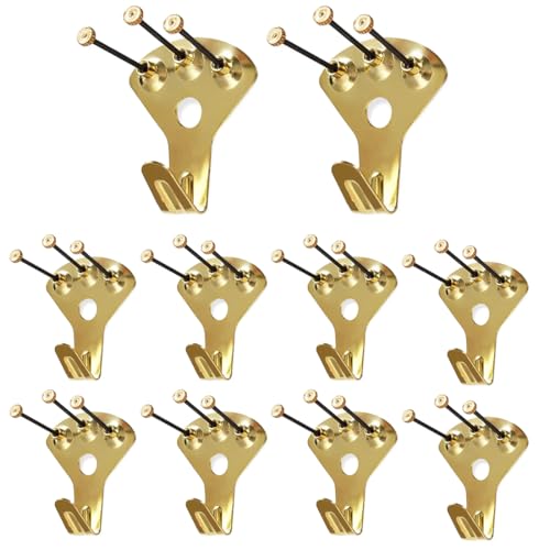 オーディオファン 壁掛けフック 釘付き 耐荷重約34kg 強力 額縁展示用 画鋲フック ピンフック おしゃれ 大 目立たない 石膏ボード 木壁対応 額縁展示用吊り金具 多機能フック 1.8*35mm ゴールド 10個