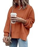 Imily Bela Women's Oversized Tunic Fall Slouchy Long Sleeve Ribbed Knit Side Slit Pullover Jumper Sweater, Orange, X-Large