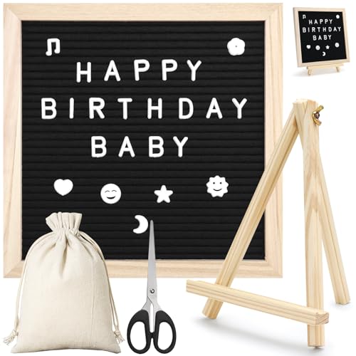WPPQWP Filz Letterboard 25×25cm Stecktafel mit 340 Buchstaben Symbolen Emojis Staffelei und Beutel Holz Letter Board Hängen Memotafel Rillentafel für Küche Büro Hochzeit