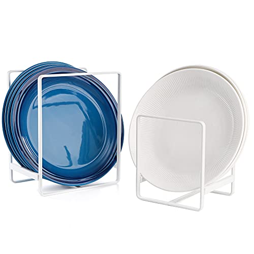 ZOOFOX 3 Pack Plate Holder Organizer, Upright Metal Dish Storage Stand, Dying Display Rack for Kitchen Cabinet, Counter and Cupboard (Small and Large, White) by ZOOFOX - Image 2