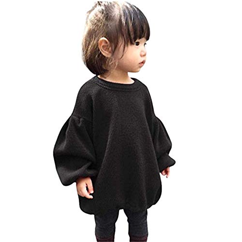 Toddler Baby Girl Knitted Sweater Kid Lentern Sleeve Ruffle Warm Spring Fall Winter Pullover Tops Outfits (Black, 3-4T)