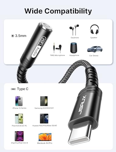 Image of USB Type C to 3.5mm Female Headphone Jack Adapter, JSAUX USB C to Aux Audio Dongle Cable Cord Compatible with iPhone 15 Pro Max /15 Pro /15 Plus, Samsung Galaxy S23 /S22 /S21 Ultra, iPad Pro, Pixel -Black