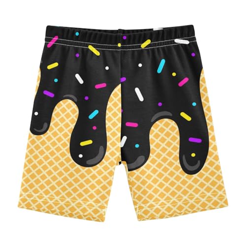 Black Ice Cream Girls Shorts Size 8 Elastic Cotton Girls Running Biker Shorts Dance Tumbling Athletic Gymnastics Yoga Pants for Kids