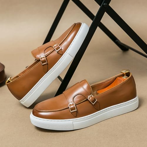 Men’s Monk Strap Loafers - Tuscan Leather, Tri-Density Chunky Sole, Chrome-Plated Brass Buckle - Slip-On with Tilt & Biomechanical Comfort for Business & Street3
