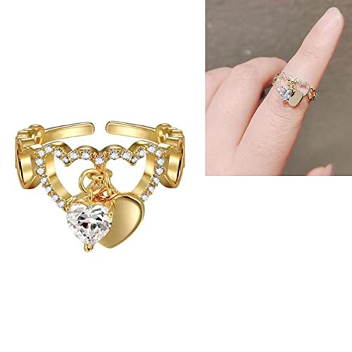 AILYFIRMO Bague découpée en Forme de c?ur en Zircon étincelant, Bague réglable Ouverte en Zircon en Forme de c?ur pour Femme, bagues pour Femme sophistiquées et élégantes (2pcs) Cover