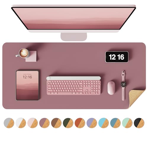 Image of YSAGi Double-Sided Desk Pad, 31.5 inchx15.7 inchLeather Desk Mat, Eco Cork Desk Pad Protector,Large Mouse Pad,Waterproof Desk Blotter for Office /Home(Dark Pink)