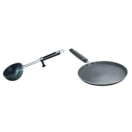 Prestige Hard Anodised Tadka Pan, 100 mm + Prestige Omega Deluxe Granite Dosa Tawa, Black, 250 mm