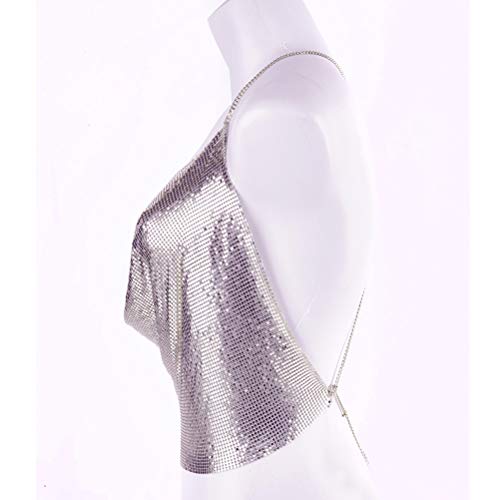 Gold Sexy Tops for Women Sparkly Deep V Neck Crop Tank Tops Cami Body Chain Top2