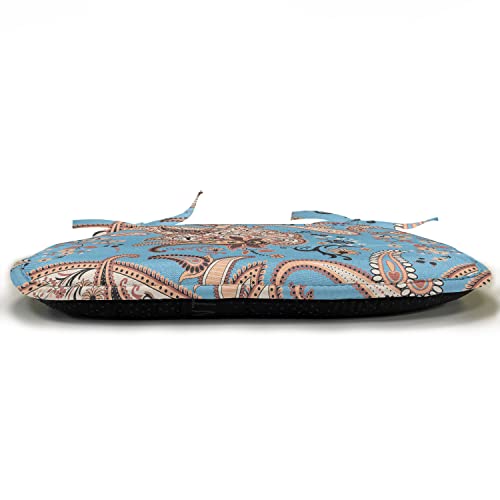 Lunarable Paisley Chair Seating Cushion Set Of 6, Abstract Persian Paisley Design Floral Elements Vivid Color Palette Oriental, Seat Pads For Office With Anti-Slip Backing, 16"X16", Blue Black Tan #TOP2