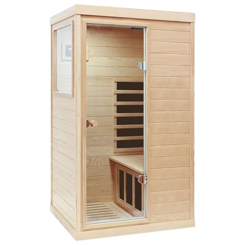 SALUSHEAT Infrared Sauna, Home Sauna 1 Person, Low EMF Sauna Wood Indoor Far Infrared Sauna, Canadian Hemlock Infrared saunas for Home, Left Side, 1050W