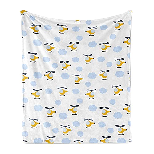 Ambesonne Cartoon Throw Blanket, Aircraft in Clouds Boys...