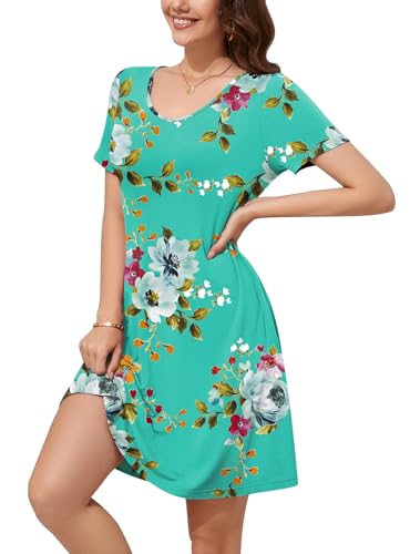 Image of WEACZZY Summer Dresses for Women 2026 V-Neck Casual T Shirt Dress Loose Short Sleeve Flowy Dresses with Pockets