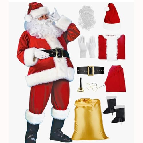 Santa Outfit Men 10pcs Set Deluxe Santa Costume Adult Plus S