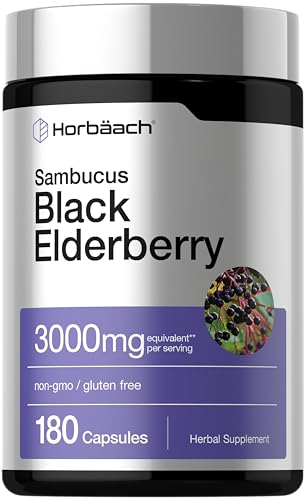 Horbäach Black Elderberry | 180 Capsules | Sambucus Extract Supplement | Non-GMO & Gluten Free