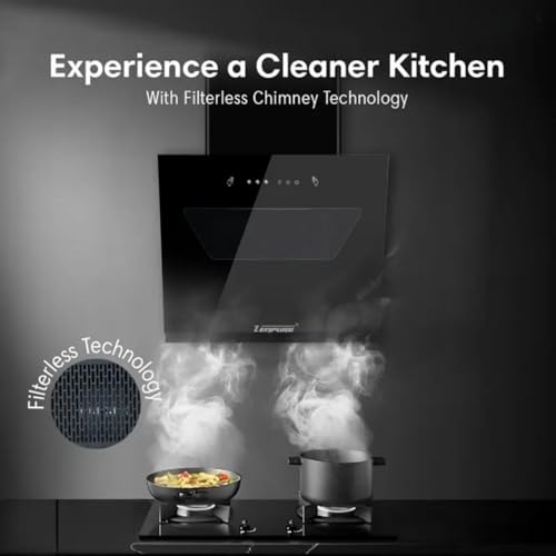 Image of Zenpure BREEZE Auto Clean Slant Glass 60 CM 10 Years motor warranty | Heat Autoclean | Gesture Control | Filterless | Powerful suction | Low Noise Wall mounted Black 1350 CMH Kitchen Chimney