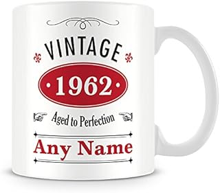 Vintage 1962 (Age 60) Personalised Mug/Cup - Customised 60th Birthday Gift - Add Name - Blue