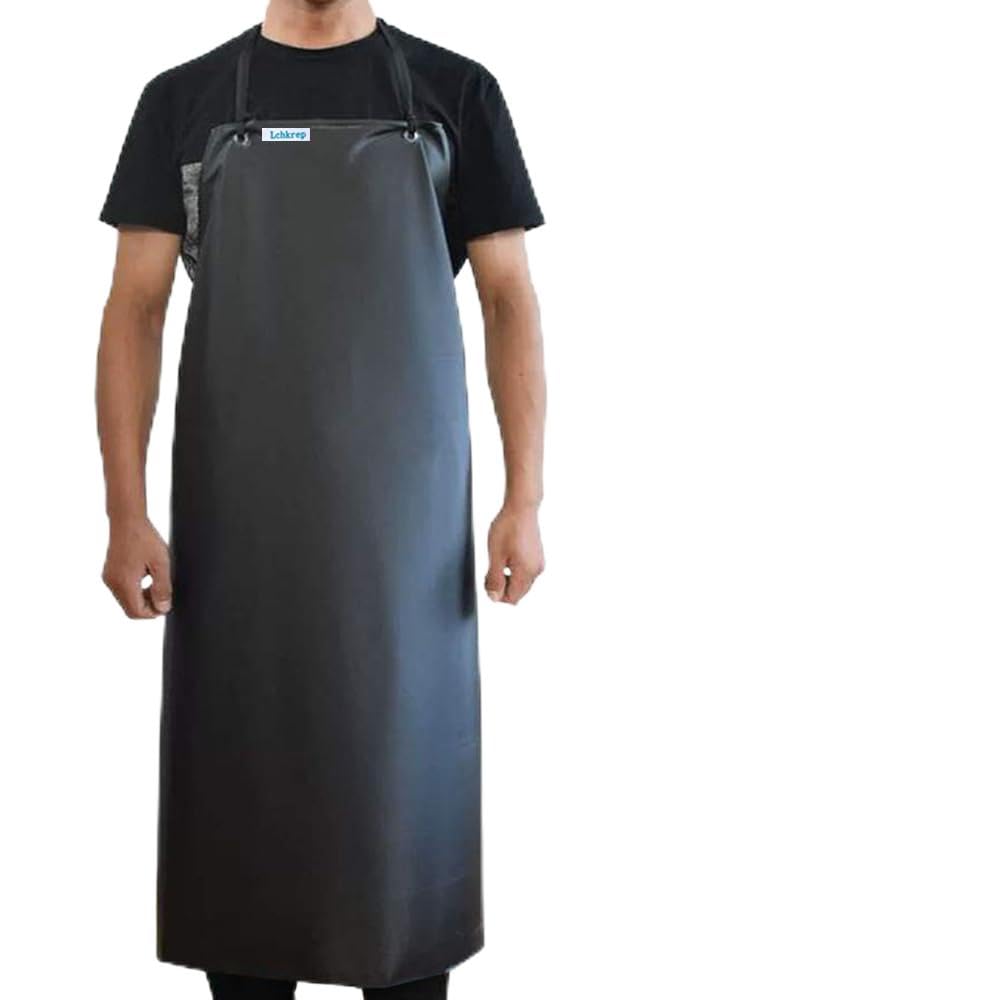 Lchkrep Tablier imperméable noir en vinyle léger pour homme, tablier de boucher, Noir - Lot de 1, 43"x29"