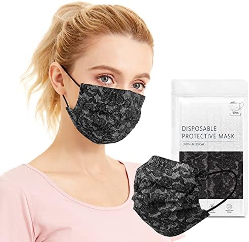 Wudida Fashion Lace Masks for Women 50pcs, Disposable Face Masks 3-Ply Breathable, Lace Pattern Face Mask with Elastic Earloop