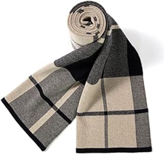 Villand Australijska wełna z merynosów, tartan, szal dzianinowy dla mężczyzn, w kratkę, ciepły, gruby, miękki strój na szyję z pudełkiem na prezent, 180 x 30 cm
