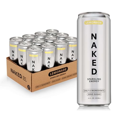 Naked Sparkling Energy Drink - Lemonade, Organic Caffeine, Organic Lemon Juice, Zero Sugar, No Sucralose, Naturally Sweetened, Natural Energy Drinks, Vegan, Gluten-Free, Non-GMO - 12oz Cans (Pack of 12)