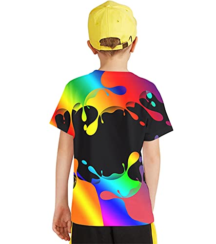 Image of Linnhoy Kids 3D Print Fashion Graphic T-Shirts for Boys Girls 6-16 Years | Unisex Colorful Short Sleeve, Crewneck, Breathable Fabric, Suitable for Daily Sport Festival Wear