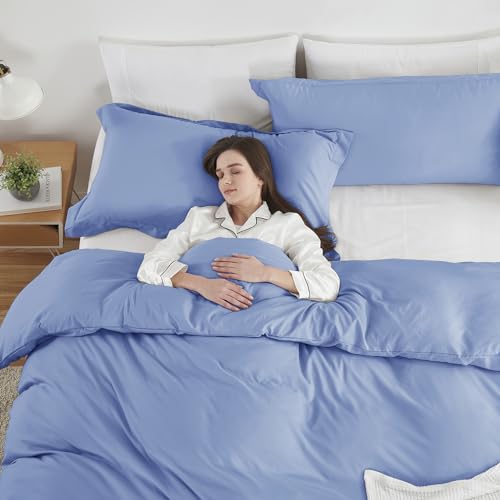 Image of Hearth & Harbor Calm Blue Duvet Cover King Size, 3 Piece Bedding Set | Soft Double Brushed Bedding Set, Button Closure, 1 Duvet Cover 104x90 Inches, 2 Pillow Shams