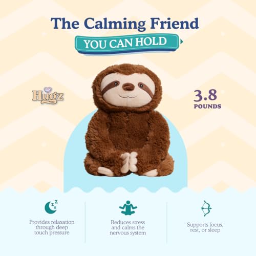 Image of Hugz Official Sid The Sloth - Premium Weighted Stuffed Animal Plushie 3.8 lb for Adults & Kids - Microwavable - Heatable & Coolable - Super Soft Fur - Gift Ready Tube Packaging