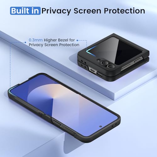 Image of Ruky for Z Flip 6 Case Built-in with Privacy Screen Protector, Black | Support Wireless Charging Full Body Cover Shockproof Hard PC Ultra-Thin Phone Case for Samsung Galaxy Z Flip 6, Black