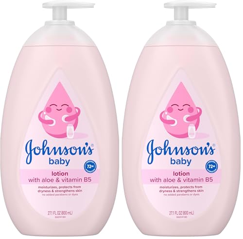Image of Johnson's Baby Lotion with Coconut Oil, Aloe Vera & Vitamin B5, 72 HR Hydration, Skin Moisturizer, Hypoallergenic, Safe for Newborn, Protects From Dryness & Strengthens Skin, 27.1 fl. oz (Pack of 2)