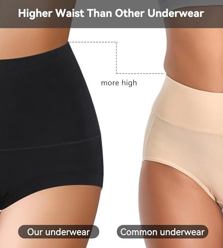 Image of Eiggam Underwear for Women Cotton High Waist Panties Full Coverage Briefs Soft Strech Ladies Breathable Panties-Multi Pack