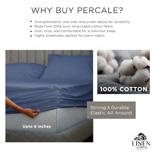 Image of Linen Home 6 Piece Full Cotton Sheet Set, 100% Cotton Percale, 4 Pillowcases, Deep Pocket with All Around Elastic Sheet, Crisp Breathable Bedding, Hotel Luxury, Long-Staple Combed Cotton, Baby Blue