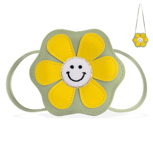 Fuaihui Bolso bandolera para niñas con flores margaritas | Suave y seguro para niñas | Mini bolso para juegos, excursiones y fiestas | Ideal para caramelos y accesorios lindos, verde claro, Mini