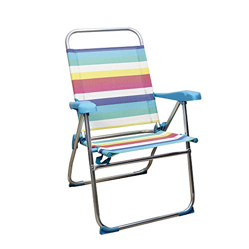 Arcoiris Sillas De Playa 5 Posiciones Textileno, Silla De Playa Portátil, Plegable, Aluminio, Reclinable, Para Llevar Como Mochila, Silla De Exterior (1 Unidad, Rayas Multicolor)