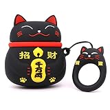 Yonocosta Cute Airpods Case, Airpods 2 Case, Fashion Funny 3D Cartoon Animals Black Lucky Cat Kitty