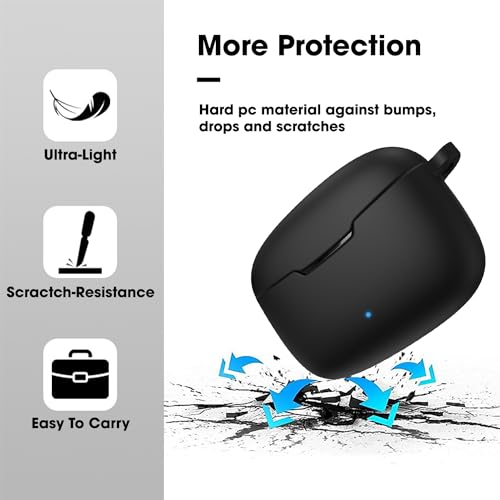 Image of Sounce Earphone Case Cover Compatible with pTron Bassbuds Duo, Soft Silicone Skin Case Cover Shock-Absorbing Protective Case with Keychain-Black [Front LED Visible]-(Case Cover Only)