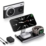 Mukiya Foldable 3 in 1 Magnetic Wireless Charging Station for Apple Devices, Leather-Like Fast Wireless Charger Dock with Night Light for Magsafe iPhone 17/16/15/14, Apple Watch, AirPod,Gift for Men