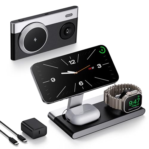 Image of 3 in 1 Magnetic Wireless Charging Station for Apple Devices,Foldable Wireless Charger Stand for Magsafe iPhone 17 Air 16 /15 /14 /13 /12,Apple Watch,AirPod,Wireless Charger Dock with Night Light