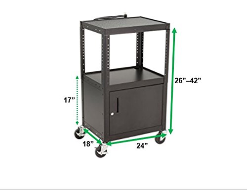 Norwood Commercial Furniture NOR-GNO1010-PK-SO Adjustable Height Metal AV Cart with Cabinet, Electric & Sliding Tray - Thumbnail 7