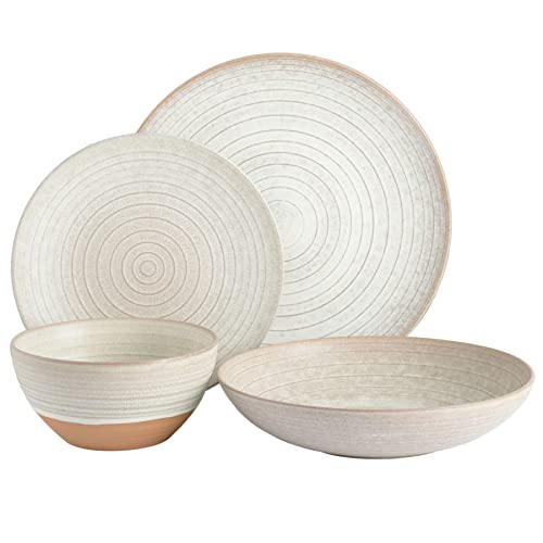 Image of Gibson Elite 16 Piece Dreamweaver Double Bowl Terracotta Reactive Dinnerware Set - Sand Cream, Service for 4 (16pcs)