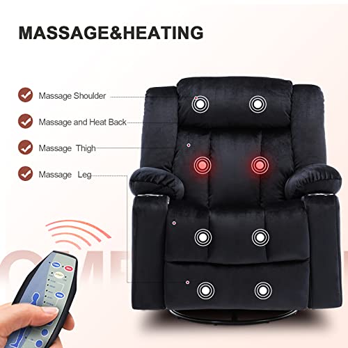 Comhoma Recliner Chair Massage Rocker With Heated 360 Degree Swivel Lazy Boy Recliner Single Sofa Seat With Cup Holders For Living Room (Black) #TOP5