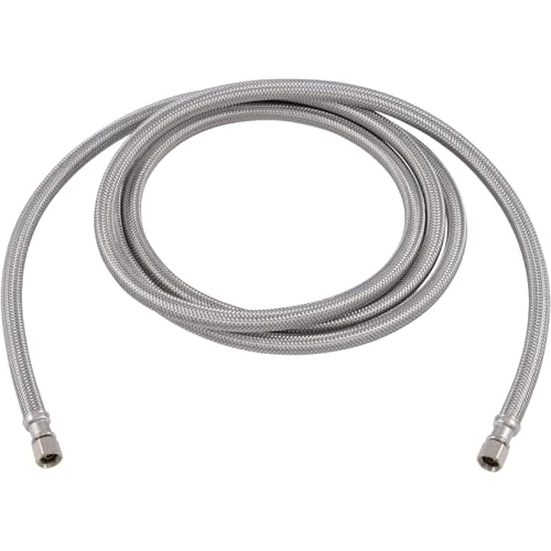 Eastman 8 Feet Flexible Ice Maker Connector, 1/4 Inch x 1/4 Inch Compression Connection, Braided Stainless Steel with Nickel-Plated Brass Nuts, 48283