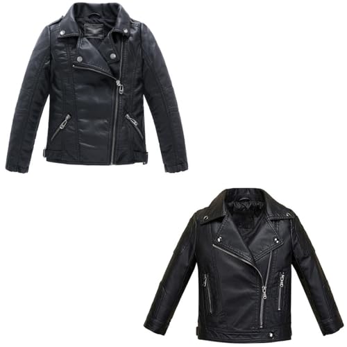 LJYH Children Collar Motorcycle Faux Leather Coats Kids Boys Girls Fashion Bomber Zipper PU Soft Leather Jackets Outdoor 7/8yrs