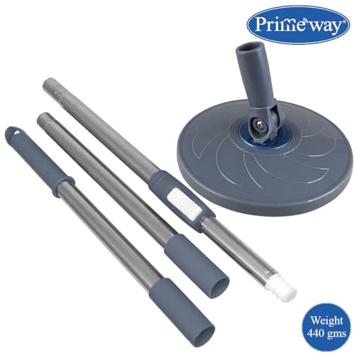 Image of Primeway Stainless Steel Spin Mop Replacement Handle Rod Stick Set with Disc Plate Head 16cm Accessory | Max Handle Length 109~127cm | Grey