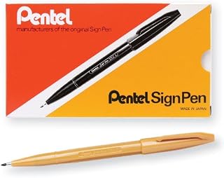 Pentel Sign Pen Fiber-Tipped Pen, Red Ink, Box of 12 (S520-B)