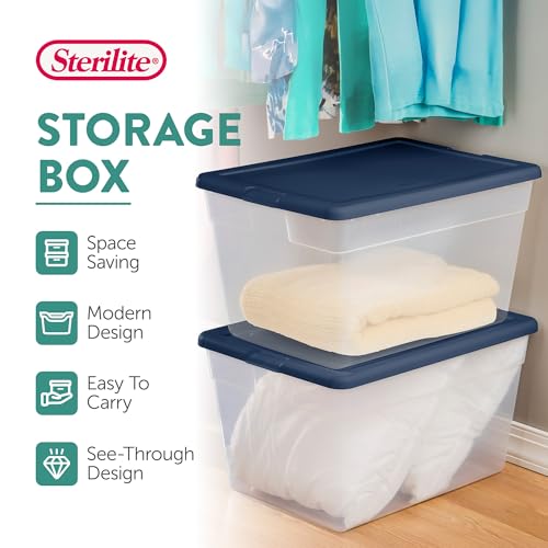 Sterilite 8-Pack Storage Box, Plastic Container Bins with Lids, 56 Quart, Marine Blue - Heavy-Duty Organizing Containers for Closet, Bathroom, and Office - Image 5