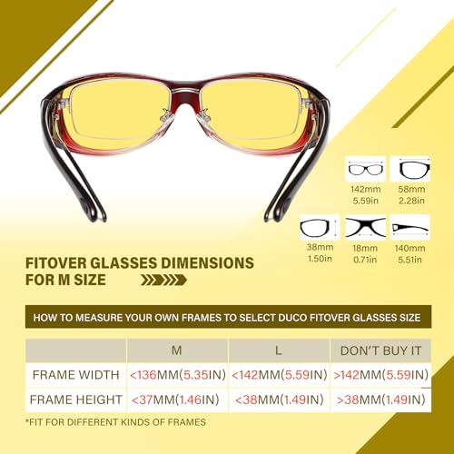 DUCO Night Driving Glasses Night Vision Glasses Fit Over Glasses for Men Women Polarized Anti-Glare Pro Yellow Lens 8953Y